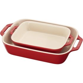 2 Piece Ceramic Stoneware Baking Dish Set in Cherry Red / Ivory
