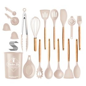 35Pcs Kitchen Cooking Utensils Set Spatula Set Baking Utensil Set Kitchen Accessories Necessities with Holder Egg Whisk Separator Tong Turner Spoons C (Option: UtensilSetKhaki)
